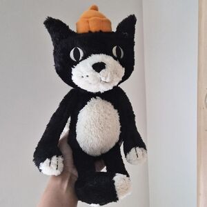 Jellycat Black and White Cat Plush with Orange Hat
